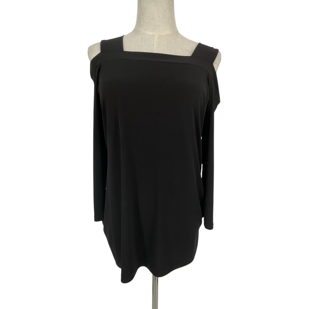 Chicos Black Cold Shoulder‎ Square Neck Long Sleeve Top Sz 0 Sm 2 Dark academia